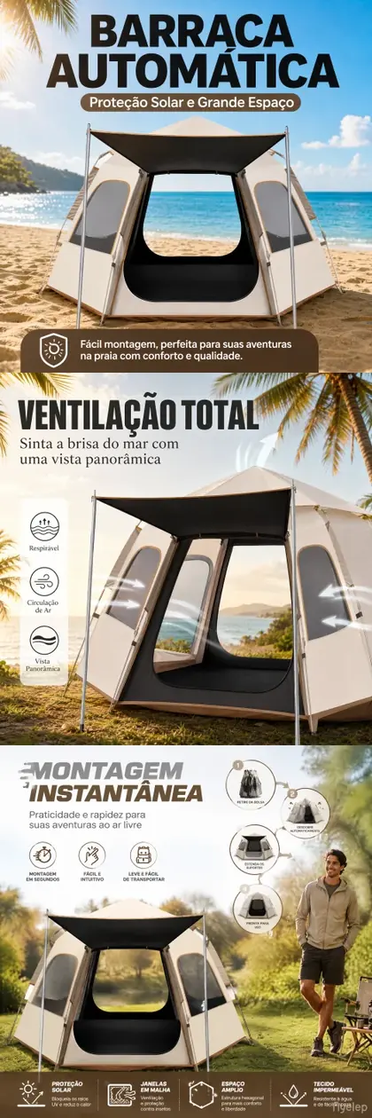 Hexagonal pop-up sunproof rainproof camping tent