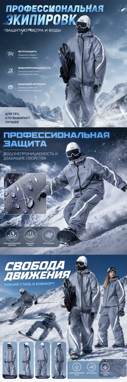 Professional outdoor ski jacket and pants set