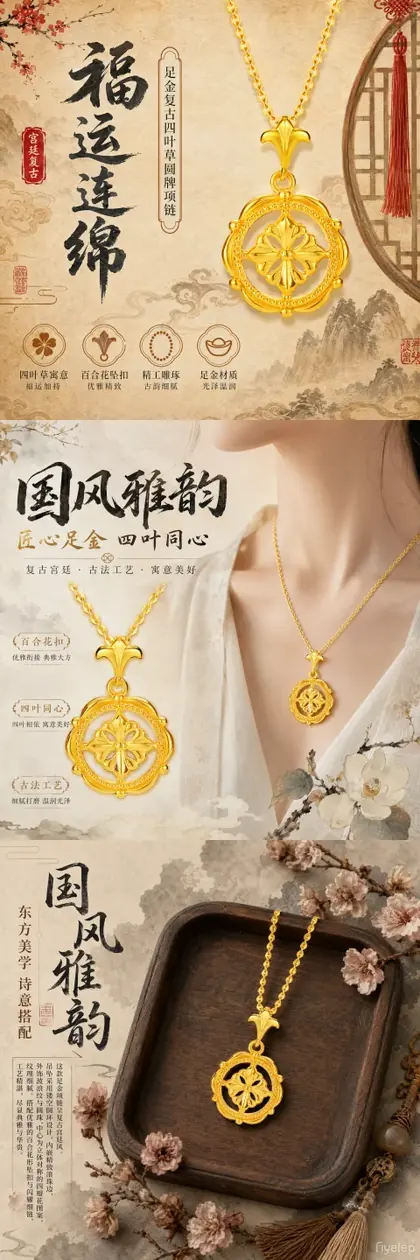Vintage pure-gold four-leaf clover necklace