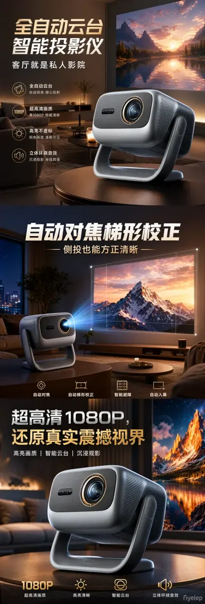 HD smart projector with autofocus and correction